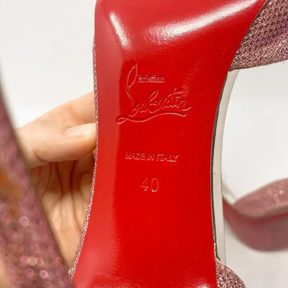 Christian Louboutin Iriza 100 Glitter Tisse Pink D'Orsay Heels EU 40 US 10